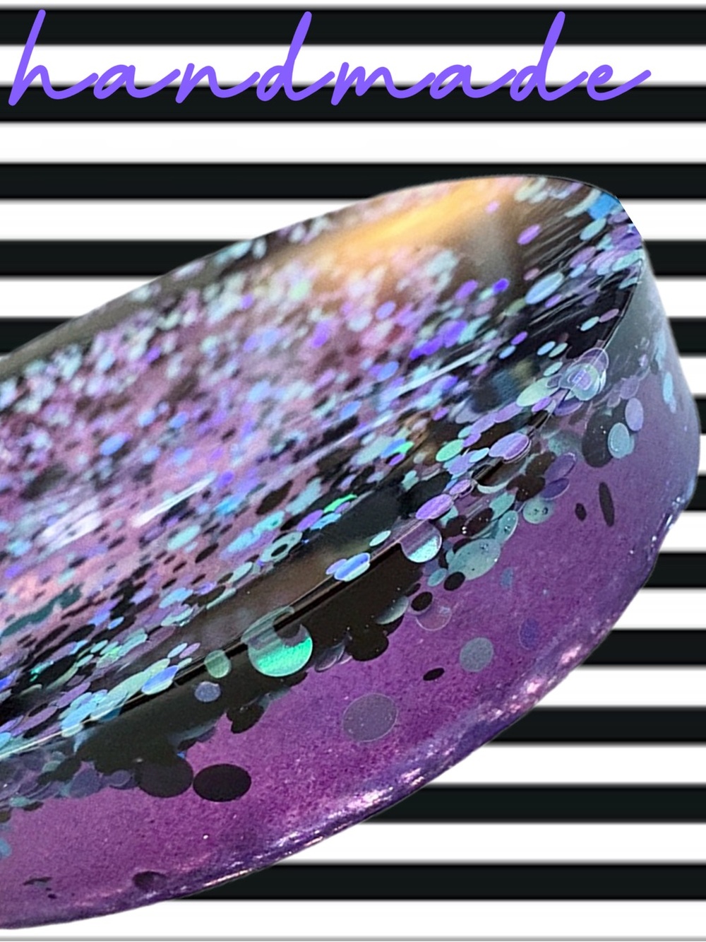 Handmade Glitter Resin Soap Dish - Purple + Black Confetti Soap Holder